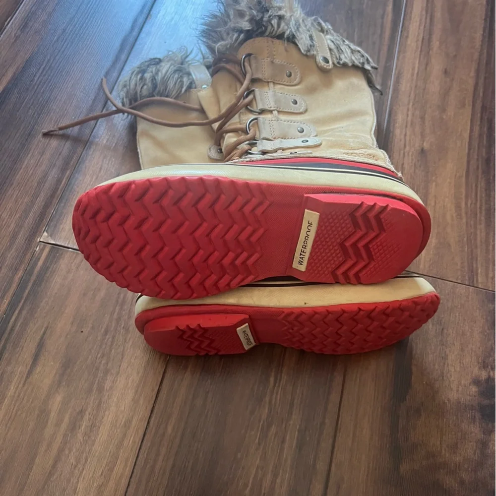 Sorel Waterproof Winter Boots Faux Fur Tan Red Sole Women Size 6 / EU 37 - Picture 5 of 7